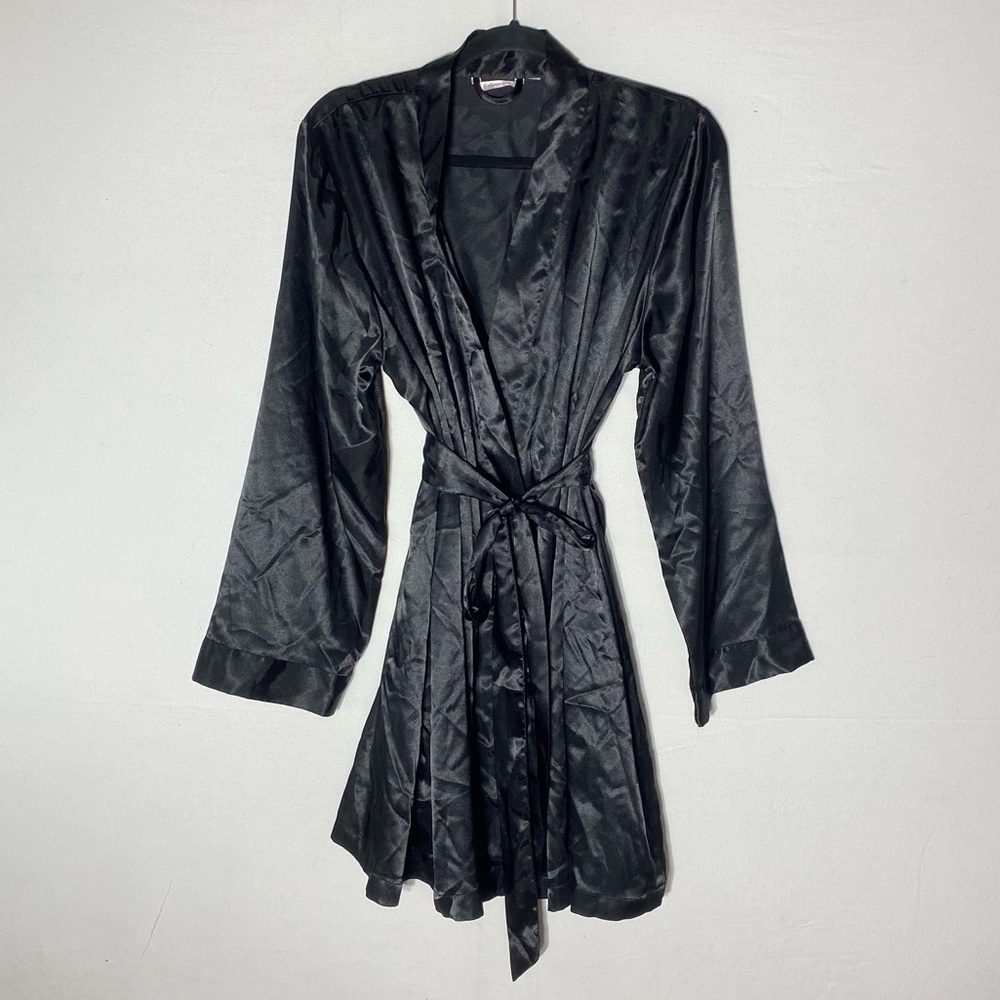 La Vie En Rose Black Satin Robe L